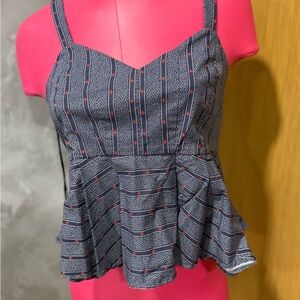 STATE Navy and Red Striped Peplum Tank Top